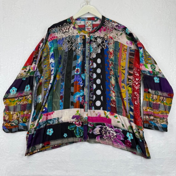 Johnny Was Sonnet Denali Button Down XXL Shirt Bohemia Art Silk Blend
